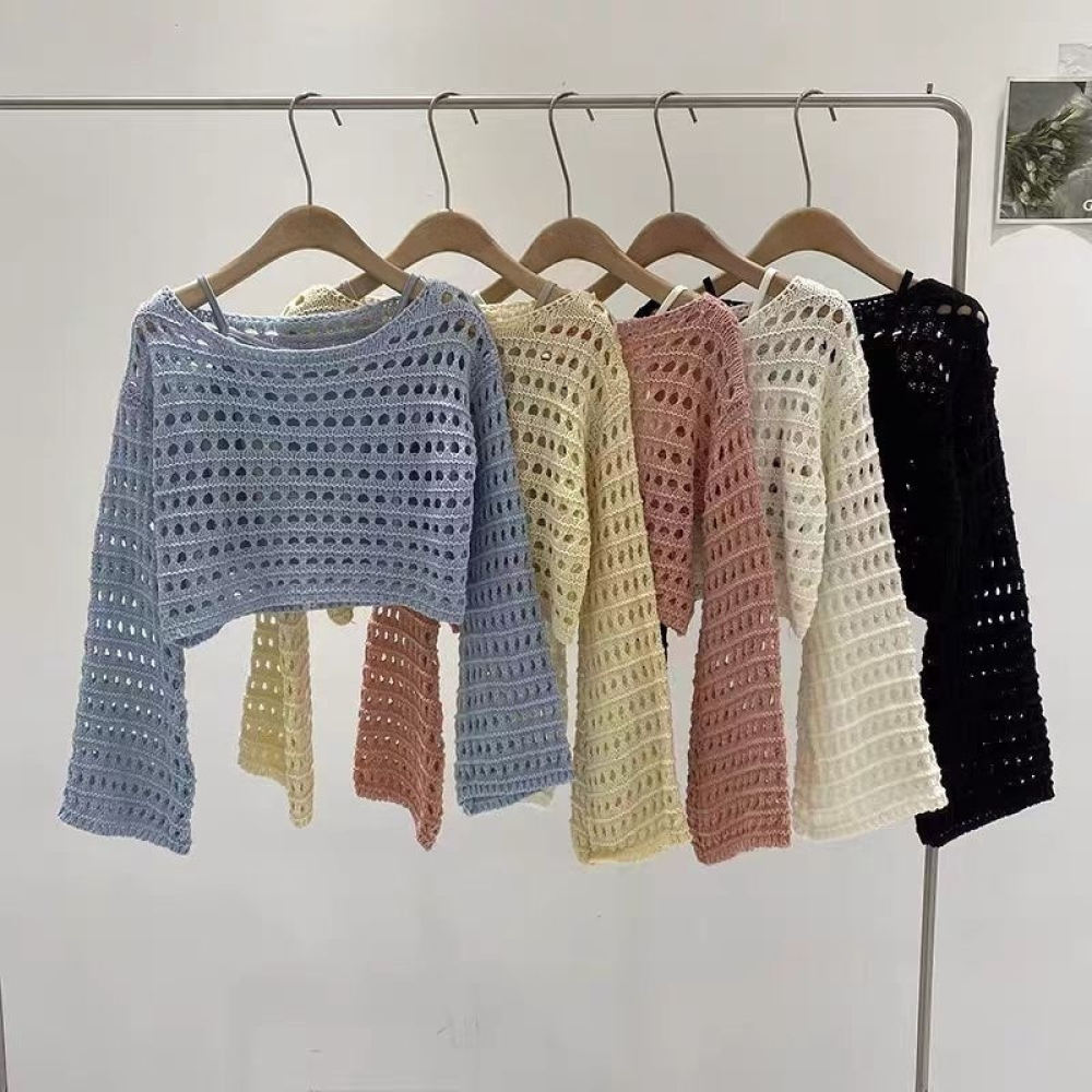 Crop Top Crochet - Women Summer Knitted Sweater French Hollow
