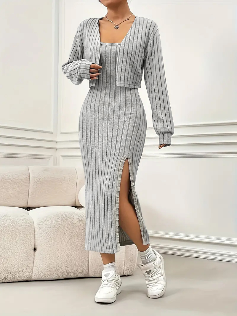 Crop Top Crochet - Plus Size Women 2 Piece Ribbed