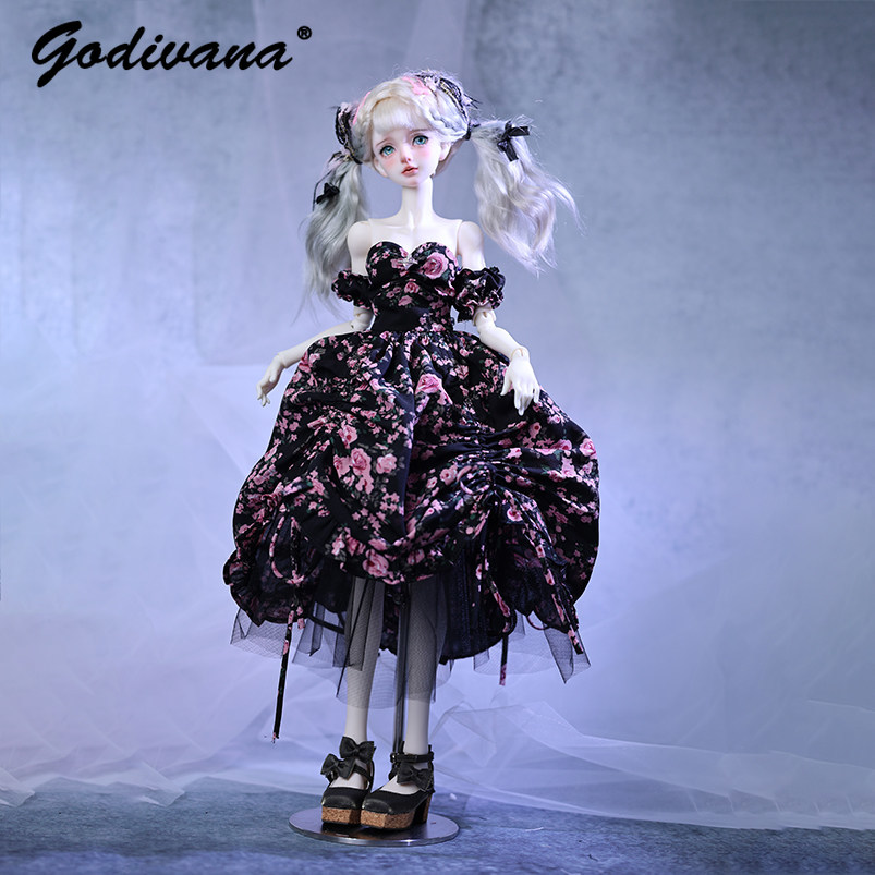 1/4 BJD Doll Dress Black‑Base  - огляд і ціна Midi Skirt Floral