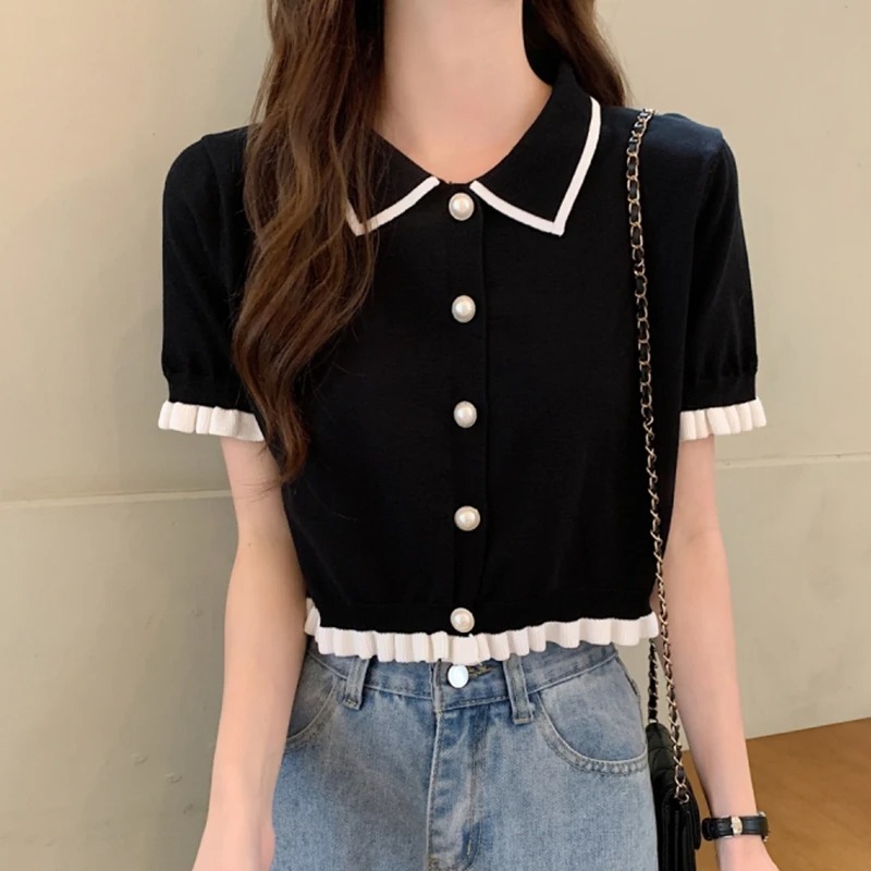 Women Shirt Knitted Short Slee - огляд і ціна Crop Top Crochet