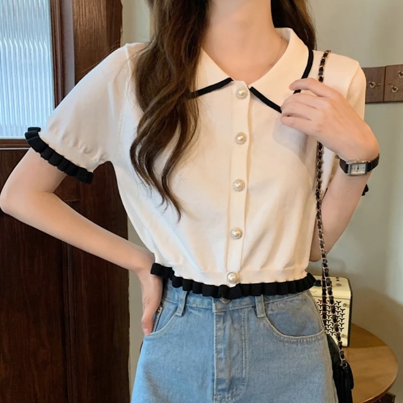 Women Shirt Knitted Short Slee - огляд і ціна Crop Top Crochet
