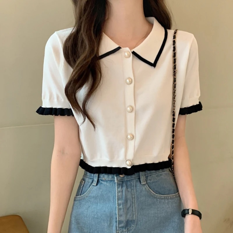Women Shirt Knitted Short Slee - огляд і ціна Crop Top Crochet